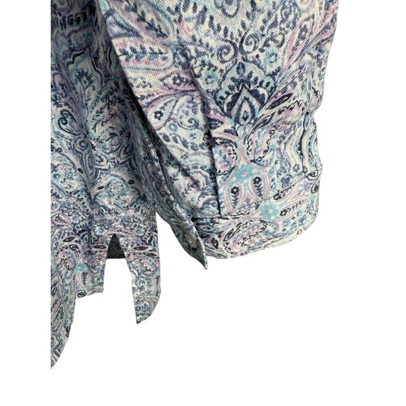 J. Jill Love Linen Blue Purple Paisley Print Essential Button Down Shirt Sz PXL - Picture 8 of 10